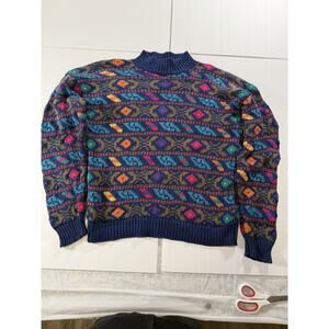 Women’s Vintage L Multi Color Northern Isles Pullover Turtle Neck Knit Sweater